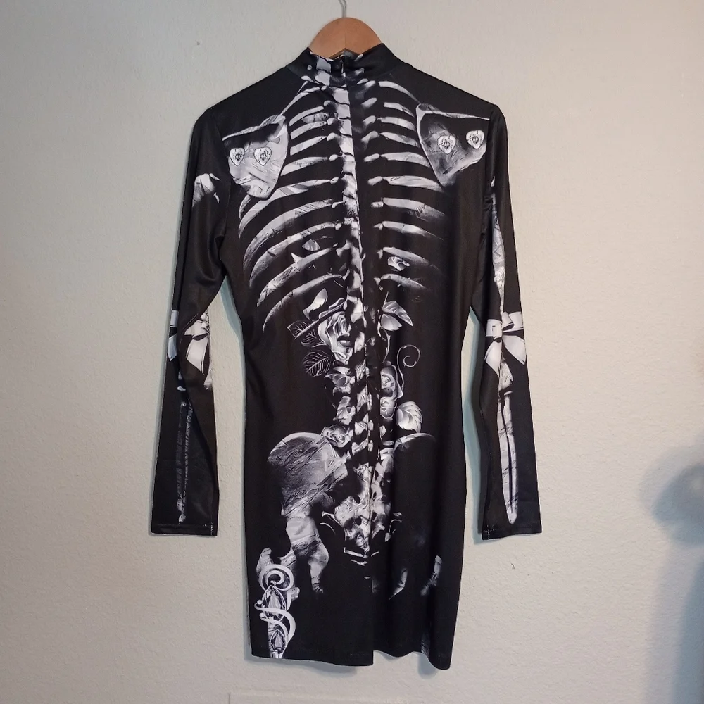 Women's Halloween Rose Skeleton Bodycon Dress Day Of The Dead